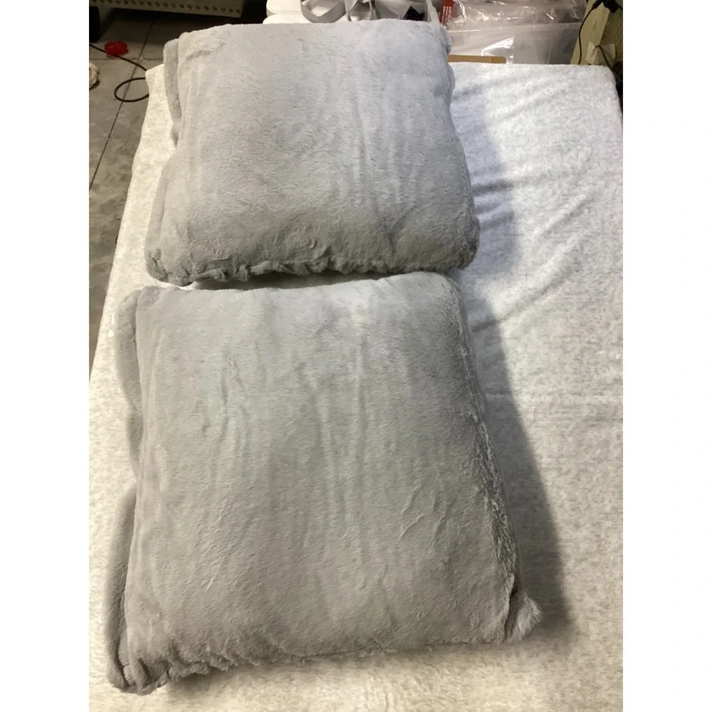Member's Mark Faux Fur Decorative Pillows 2 Pack‎ Gray Ruched 22x22 Oversized